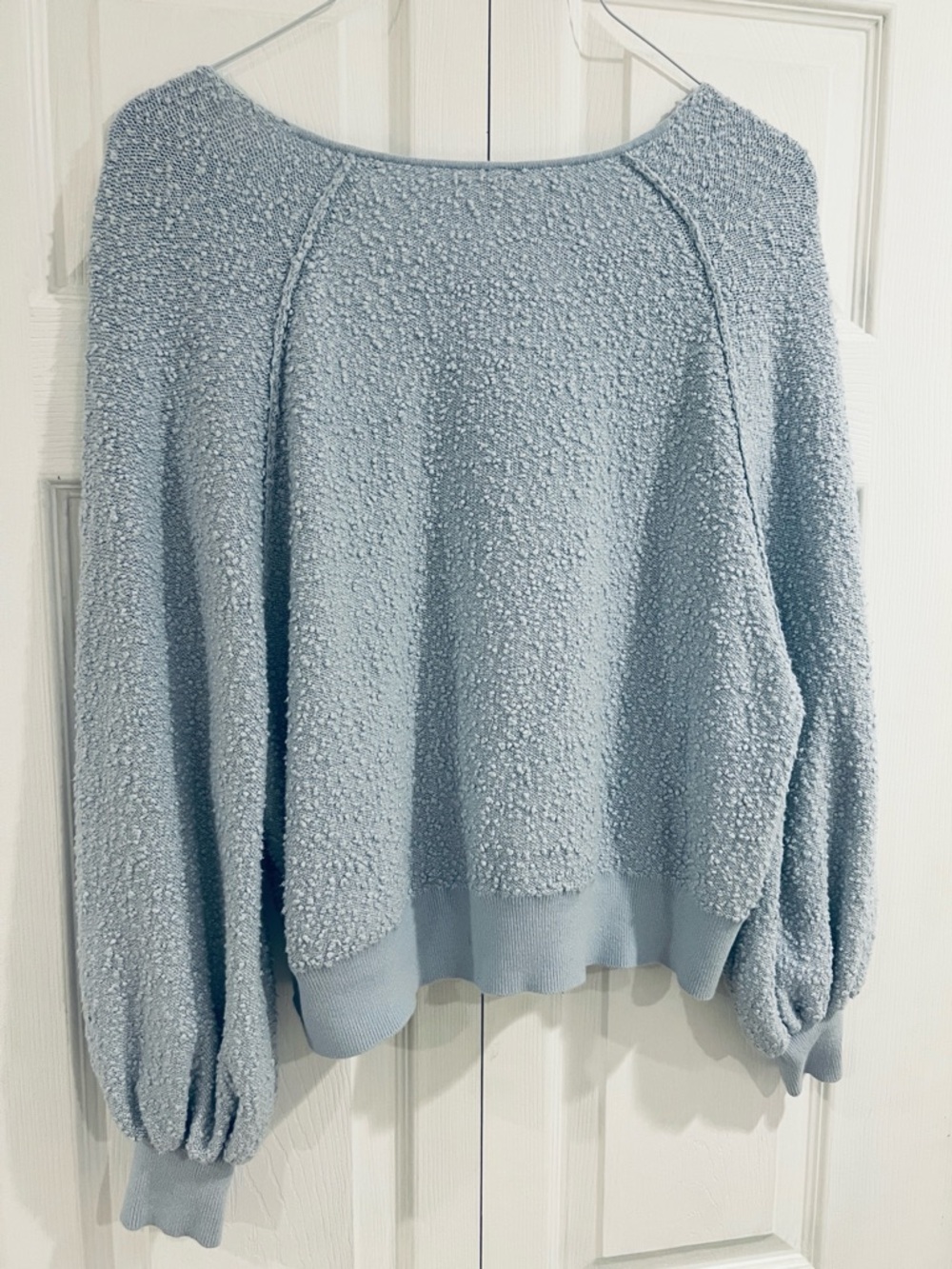 Free People Boho Sky Blue Off the Shoulder Knit Slouchy Cropped Sweater - Picture 3 of 10